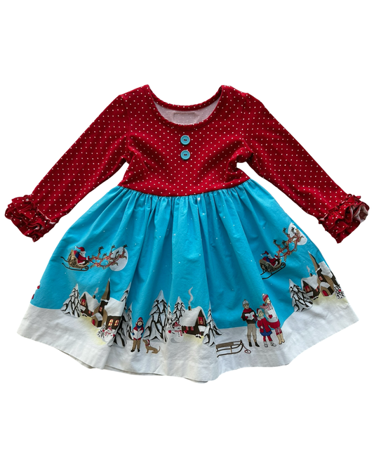 4T - 5T Toddler Girls Eleanor Rose Rhonda Polka Dots Santa Snow Christmas  Long Sleeve Dress