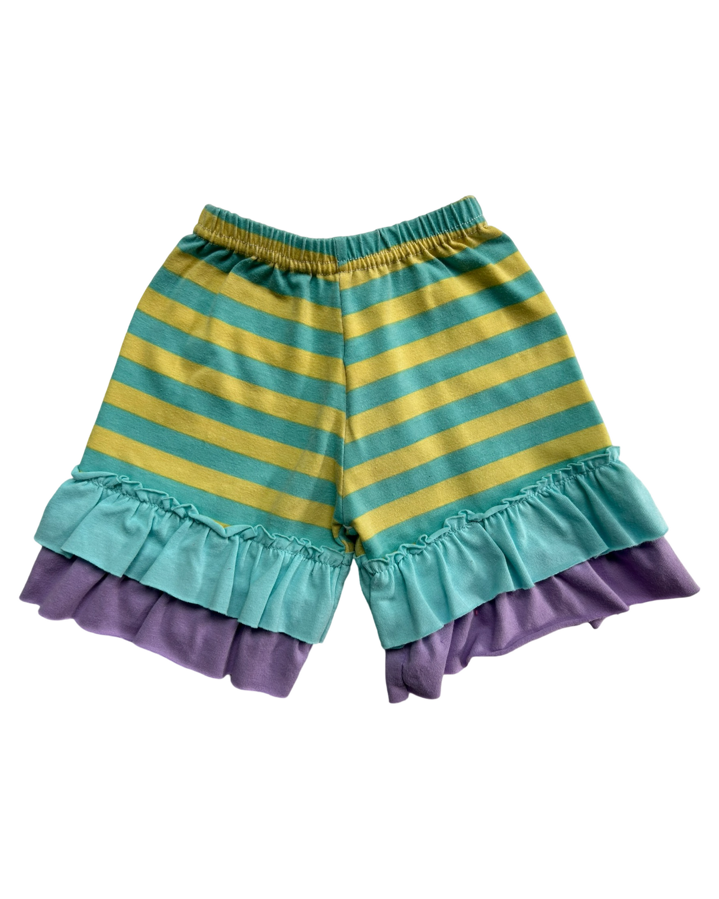 12M-18M Baby Girl Boutique Icing Ruffle Shorts Aqua & Yellow Stripe