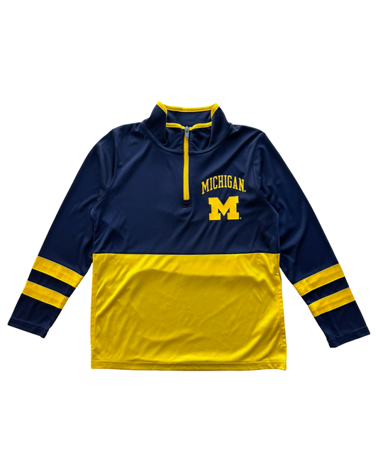M / 8Y-10Y Youth Boy Proedge Michigan Wolverines Long Sleeve 1/4 Zip Pullover Shirt.
