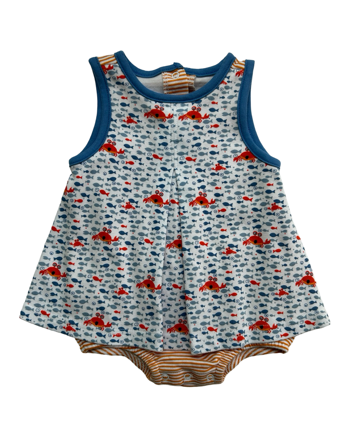 6M Baby Girl Zutano Vintage Fish Crab Onesie Dress