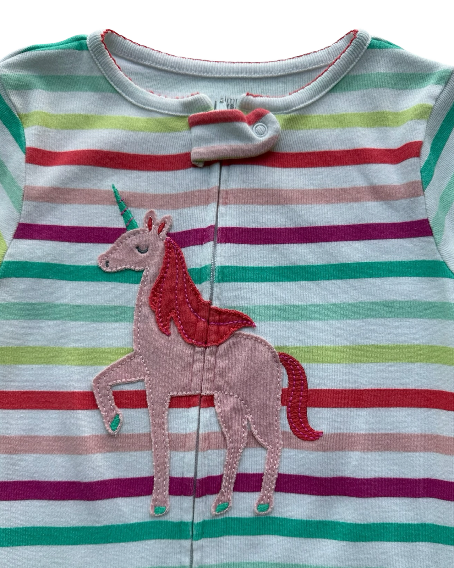 3T Toddler Girls Simple Joys By Carter’s Rainbow Striped With Detail Unicorn 🦄 Zippered Sleeper PJs