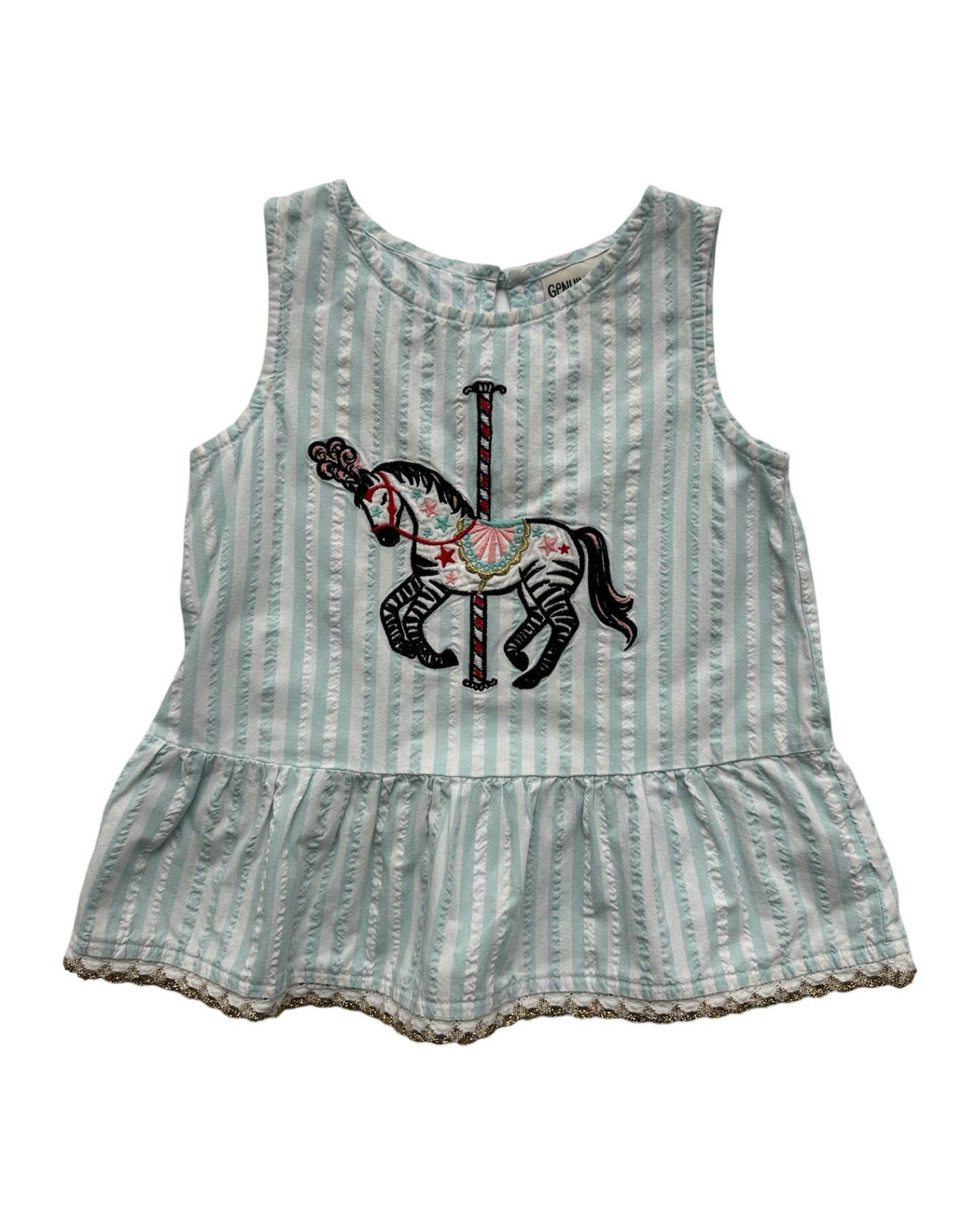 4T Toddler Girl Genuine Kids OshKosh B’Gosh Blue Striped Carrousel Horse Top