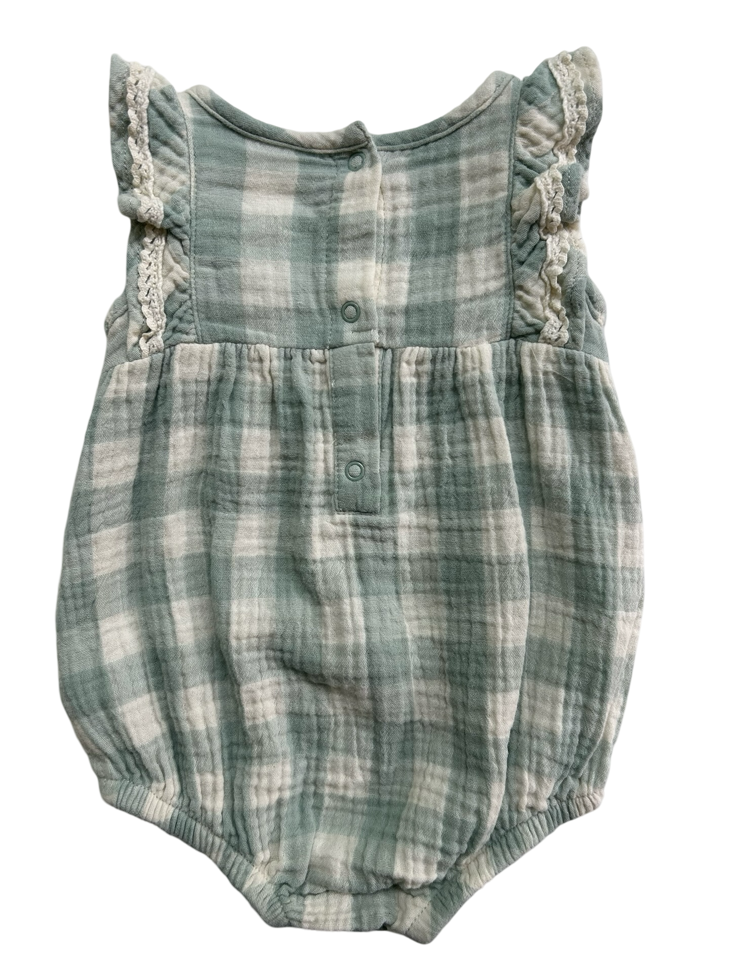 0-3M Baby Girl Cat & Jack Sage Check Muslin Bubble Romper
