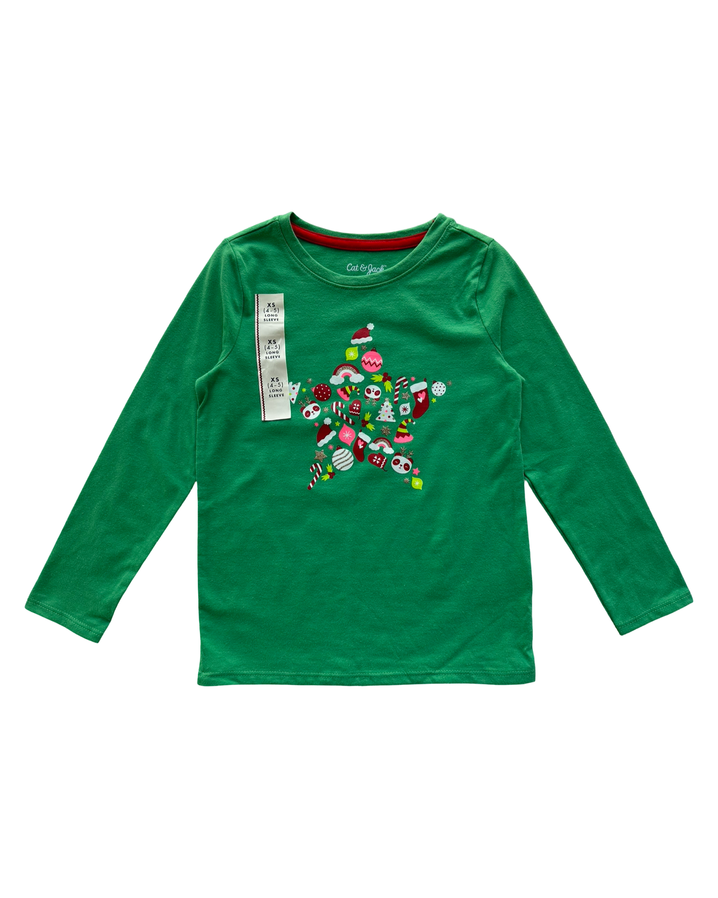 XS 4T-5T Toddler Girl Cat & Jack Glitter Panda Holiday Tree Shirt NWT