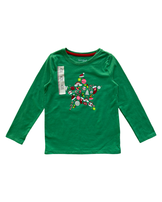 XS 4T-5T Toddler Girl Cat & Jack Glitter Panda Holiday Tree Shirt NWT