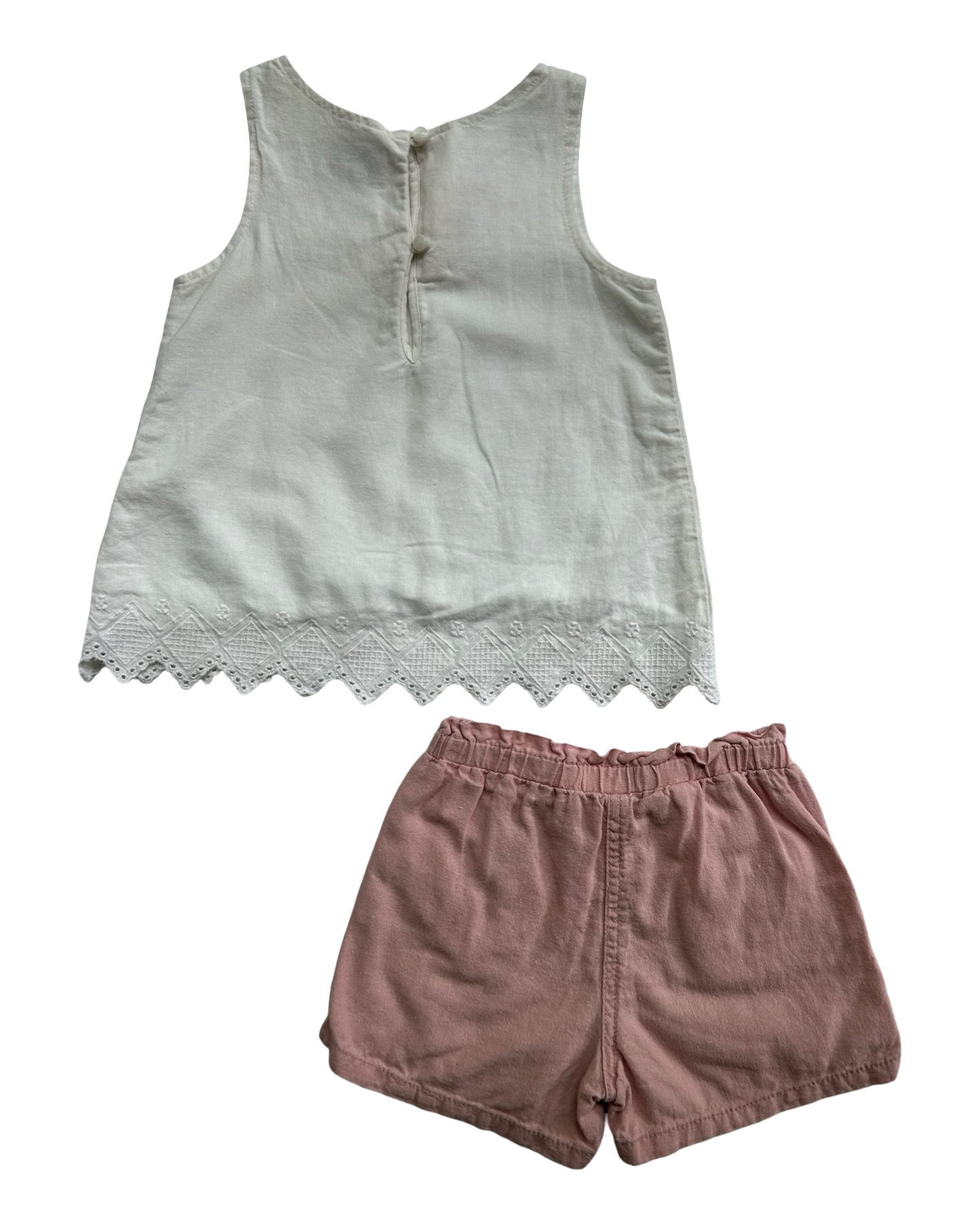 4T  Toddlers Girls Old Navy Linen-Blend Eyelet Embroidered Zig-Zag Sleeveless Top And Linen-Blend Pull-On Short Piece Set