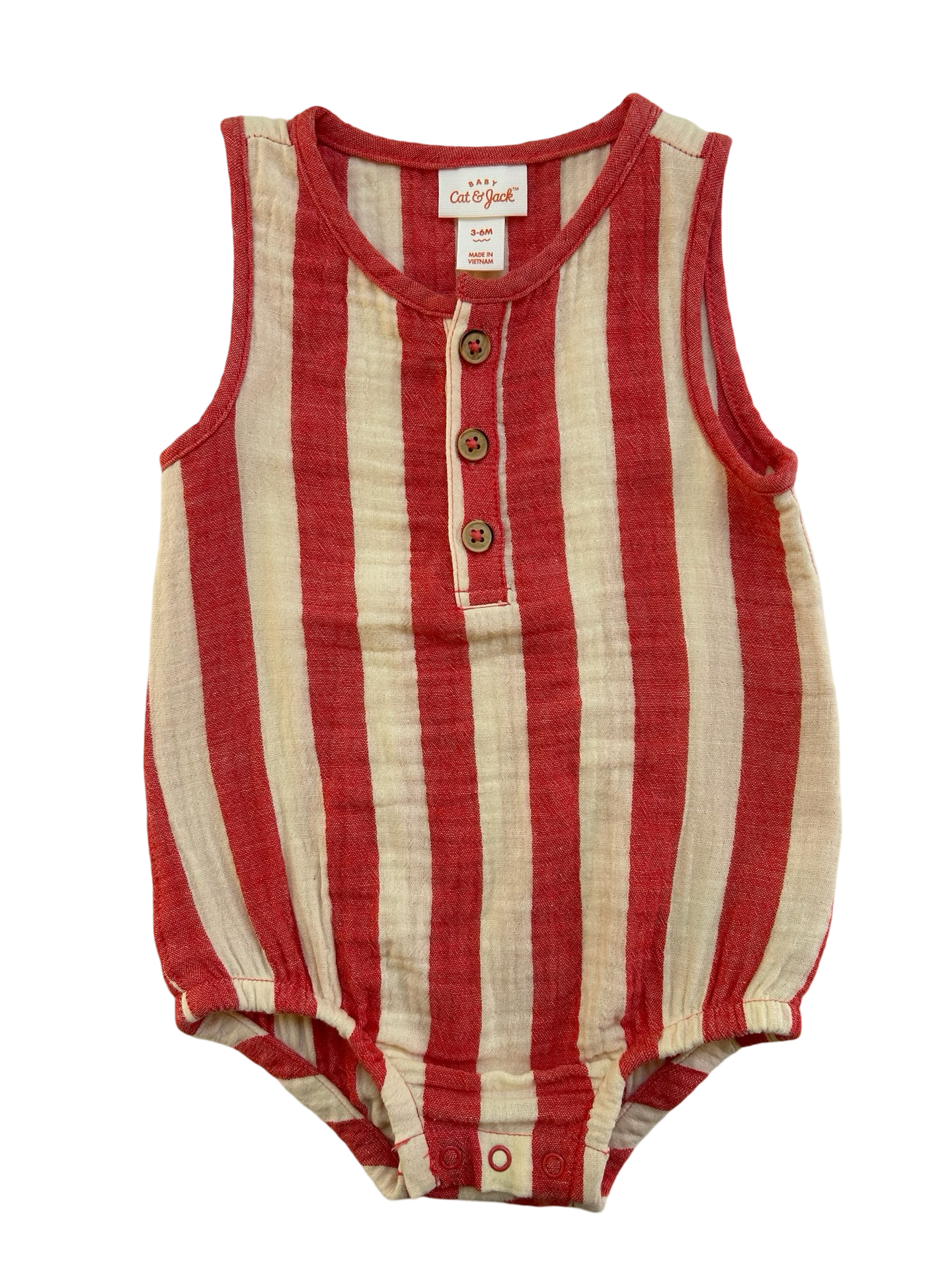 3-6M Baby Boy Cat & Jack Red Striped Bubble Romper.