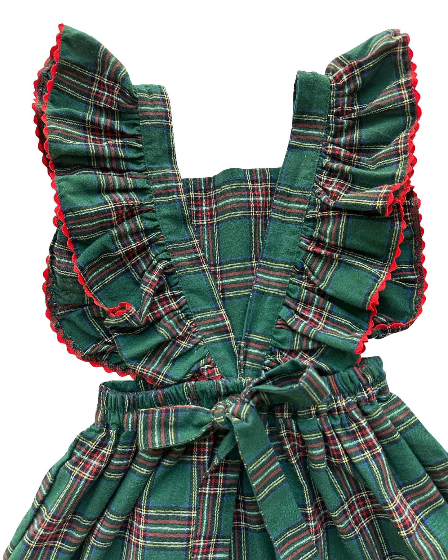 4T Toddler Girls Elfie London Christmas Plaid Sleeveless Ruffle Trim Pinafore Dress