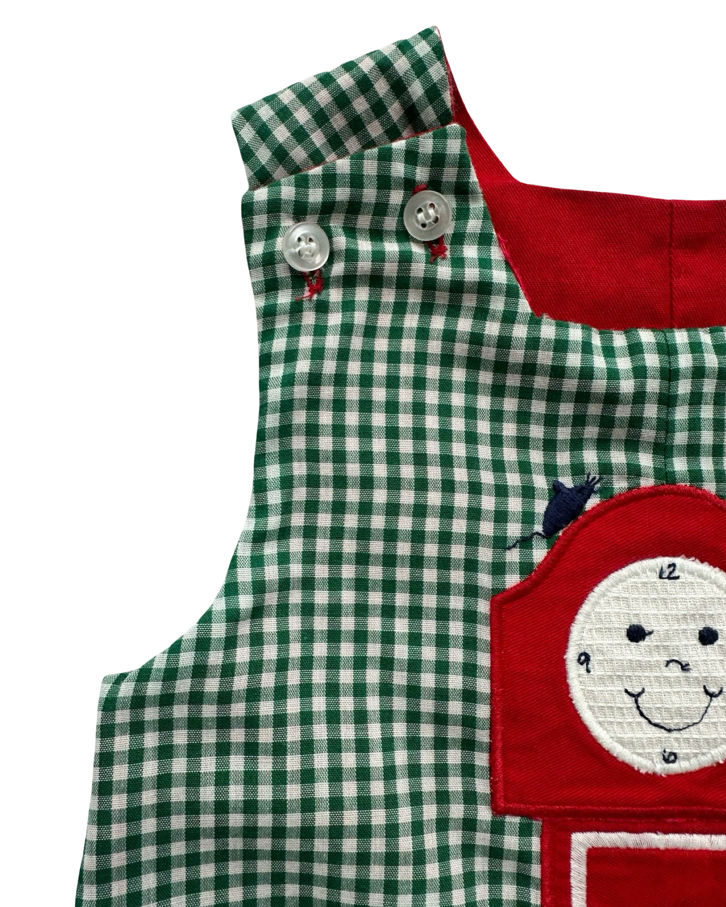 3M Baby Boys The Bailey Boys Gingham Patterned Overall-Romper Reversible Appliqués HO HO HO Ornaments Reverse 🕰️. One Piece.