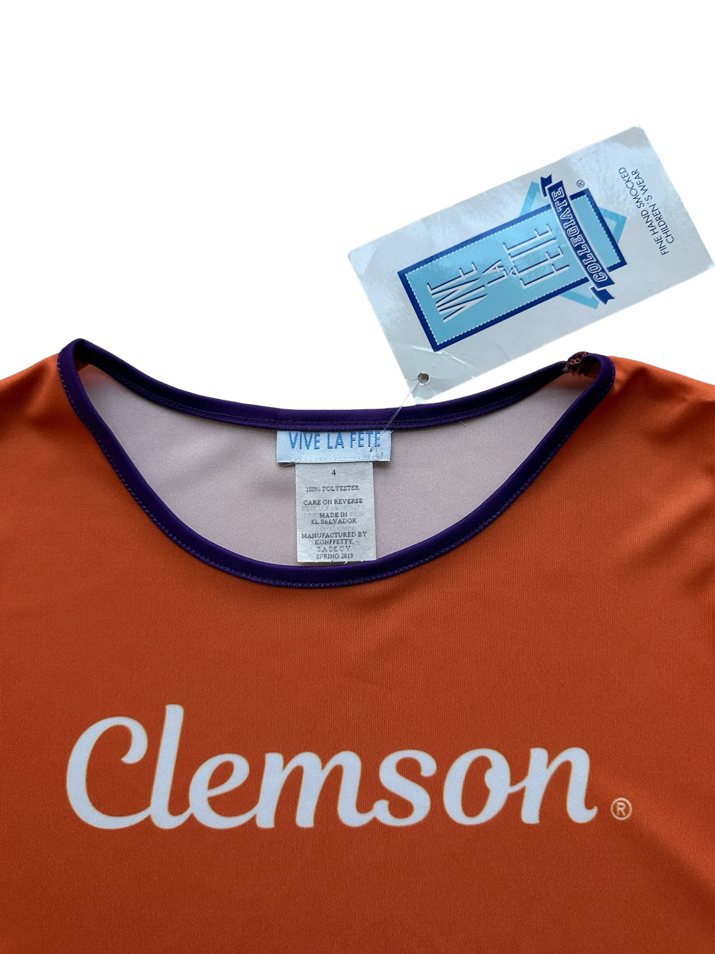 4T Toddler Girls Vive La Fete T-Shirt Clemson Tigers Big Logo Short Sleeve Laurie Top.