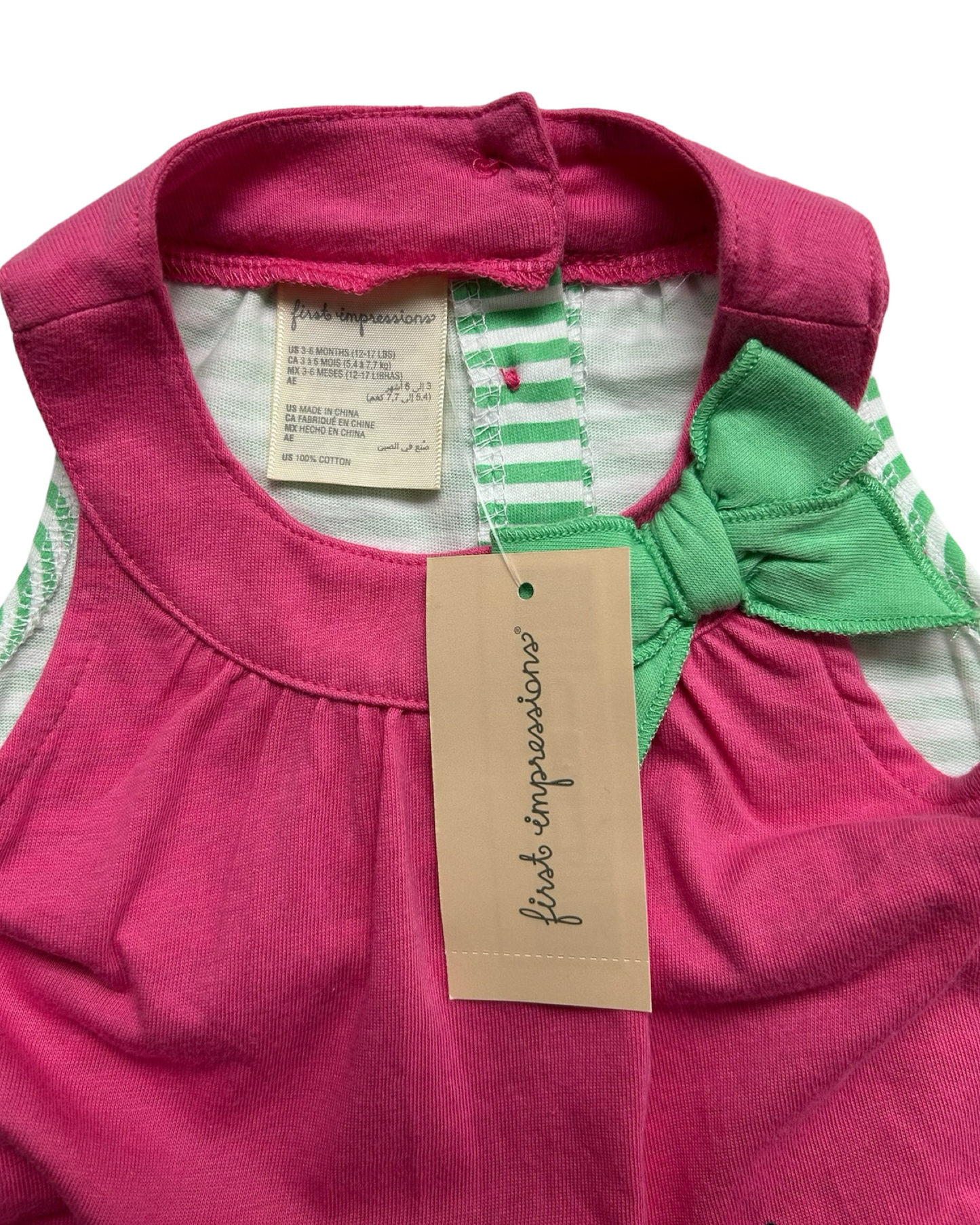 3-6M Baby Girl Pink First Impressions Watermelon Onesie Dress