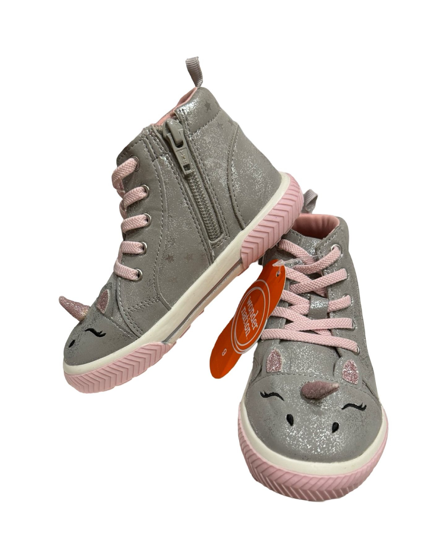 9C Toddler Girl WonderNation Silver / Pink Unicorn & Star High Top Sneaker NWT