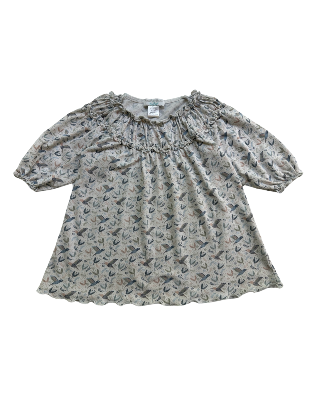 18M-24M Baby Girl Feather Baby Pima Cotton Bird Tunic Dress