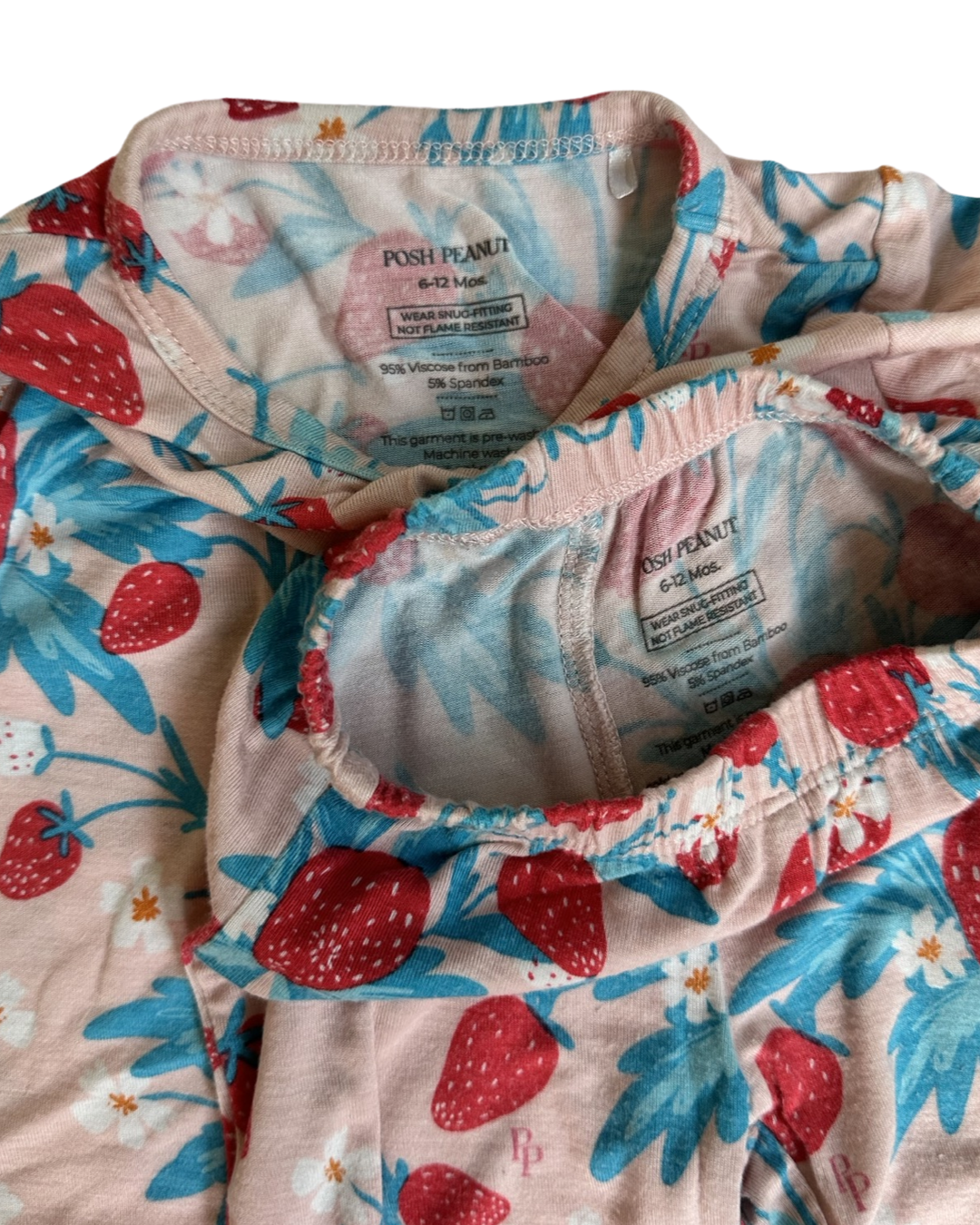 6-12M Baby Girl Posh Peanut Bamboo Strawberry 2pc Outfit / PJ Set