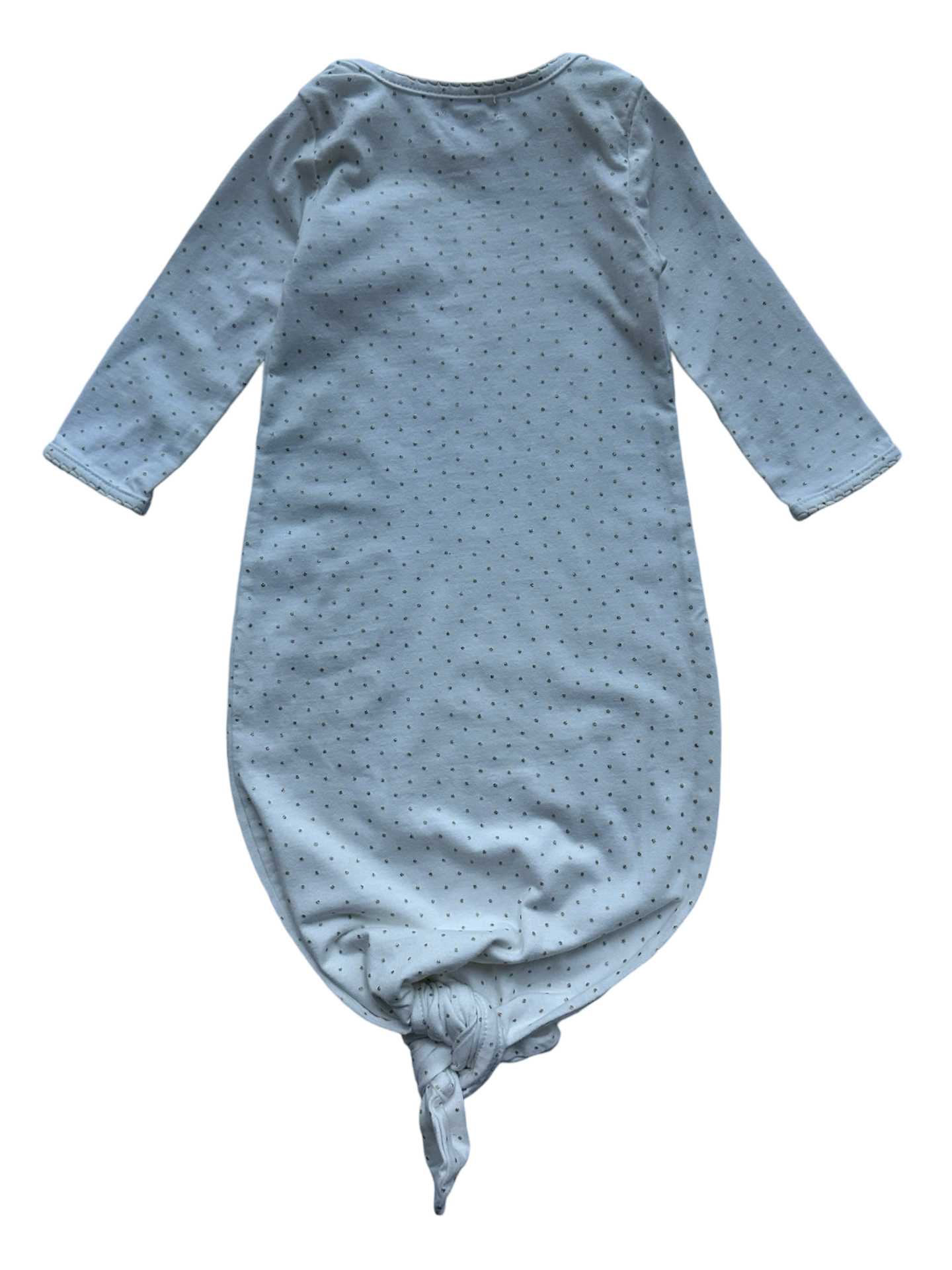 3M-6M Baby Girl MudPie White / Gold “ HELLO WORLD” Sleeper Polka Dot Tie Gown