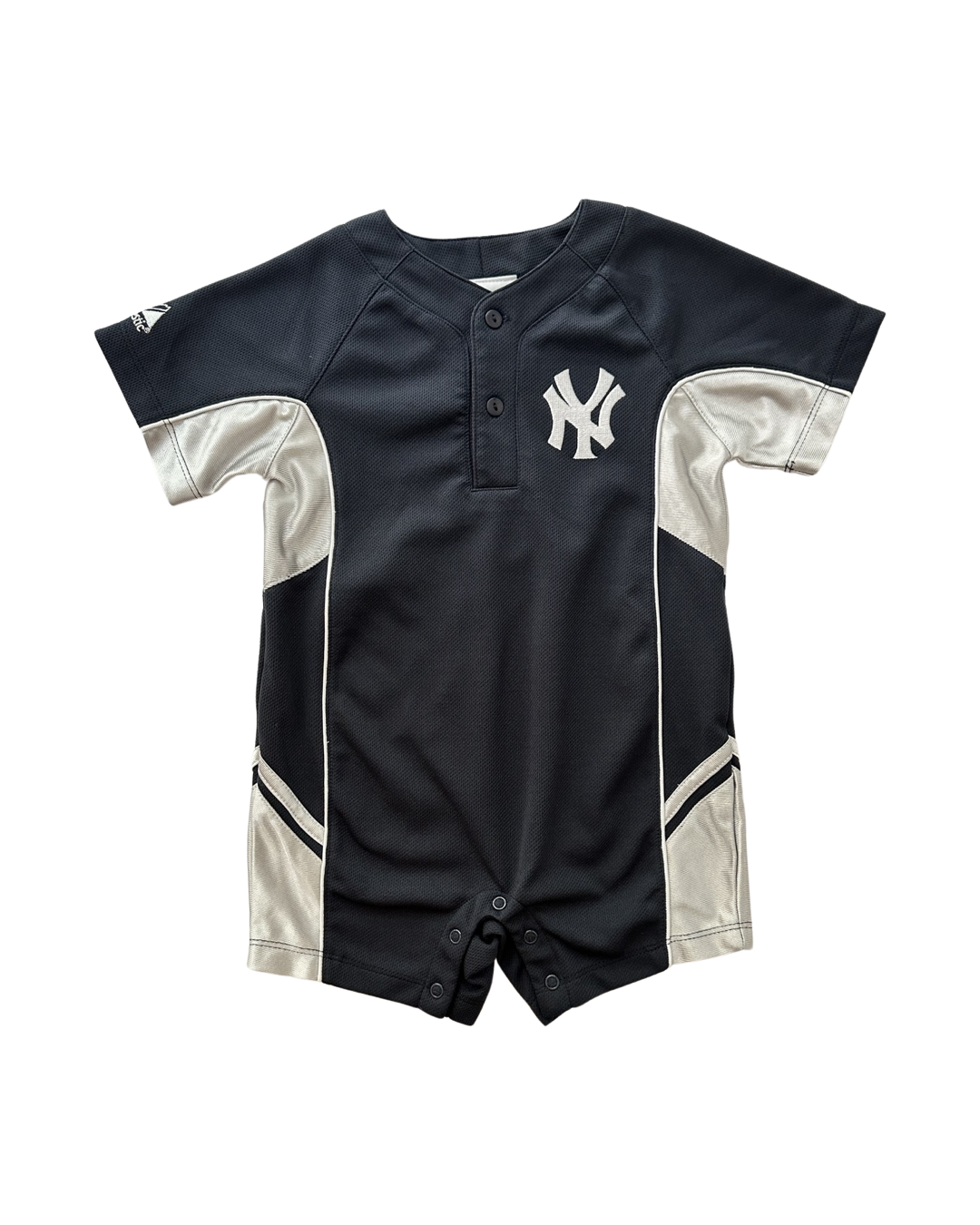 24M Baby Boy Majestic New York Yankees Navy & Silver Jersey Romper