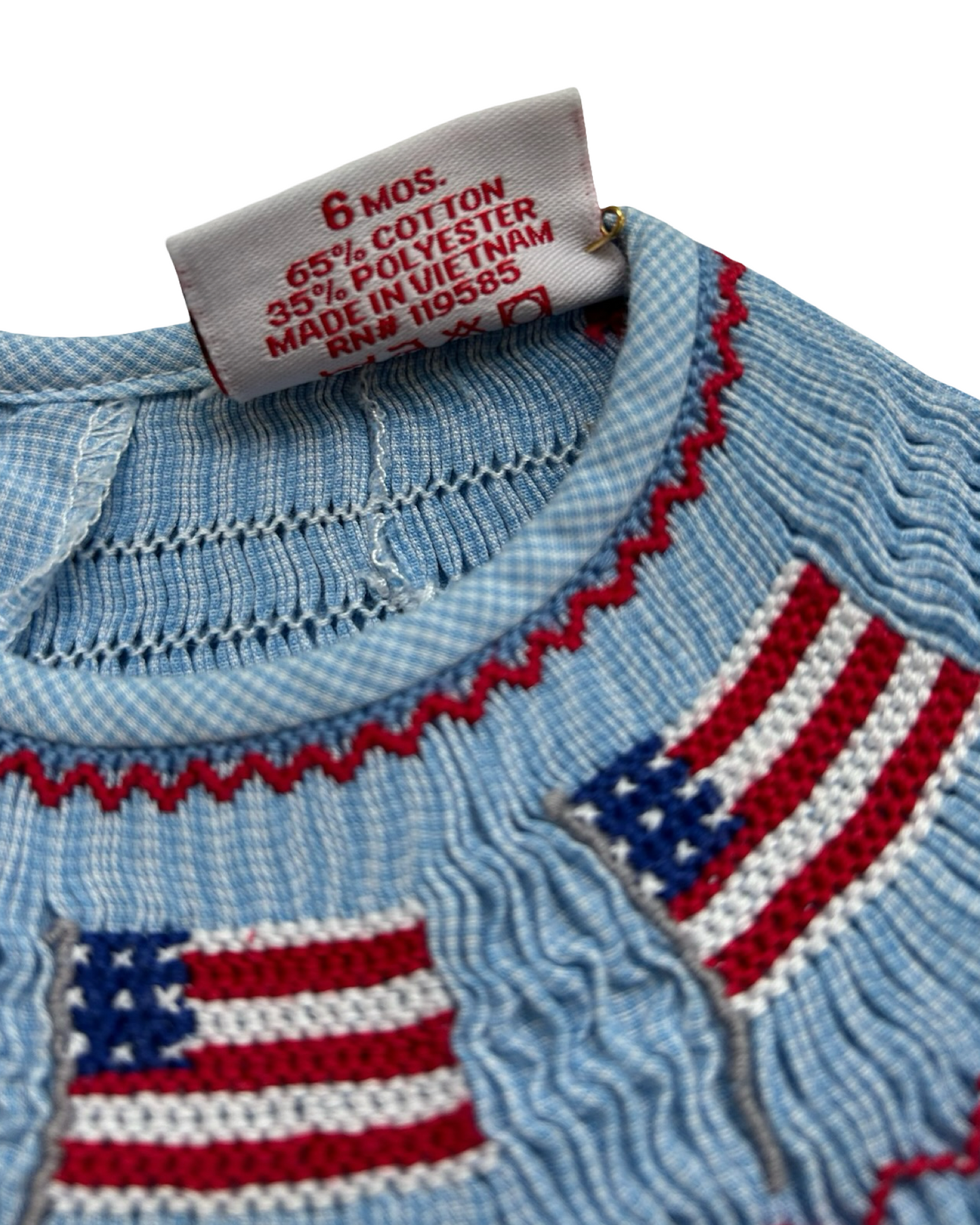 6M Baby Girls Mom & Me Patriotic Light Blue Gingham Flags 🇺🇸🇺🇸🇺🇸 Smocked And Ruffled Sleeves Dress