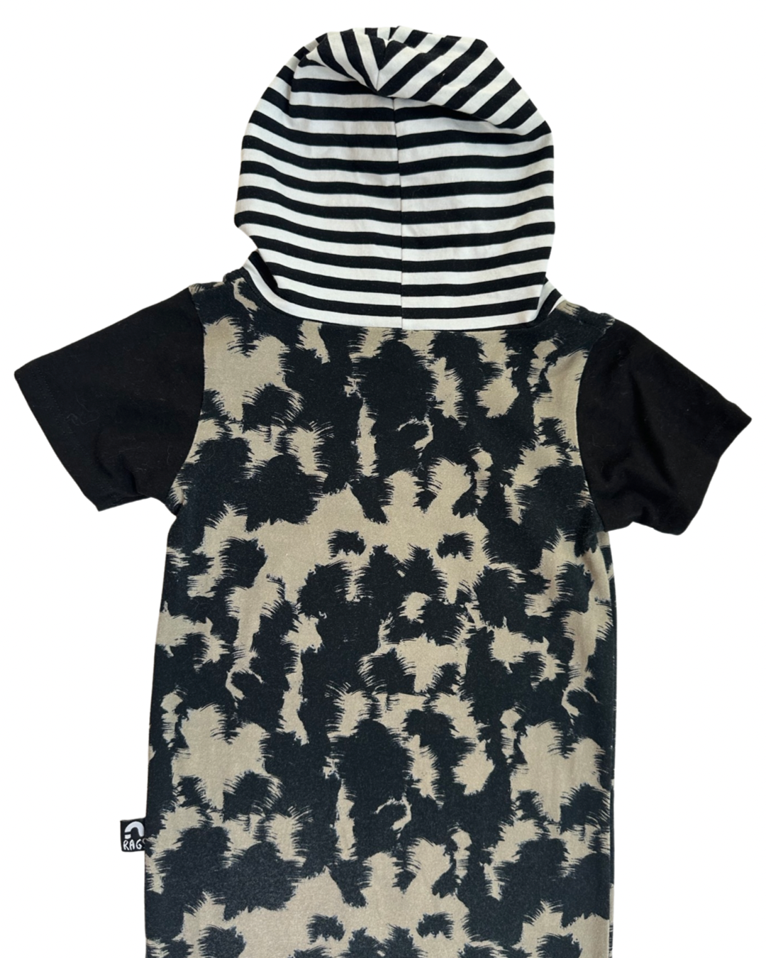 18-24M Baby Boy RAGS to Raches Black & Tan Hooded Duh Romper