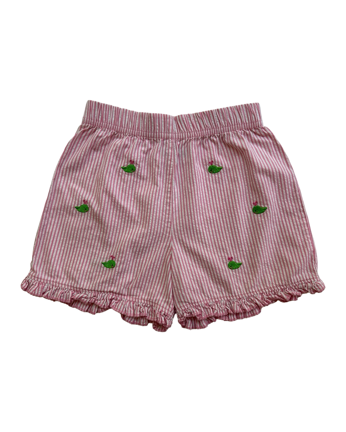 4T Toddler Girl Shower Me With Love Embroidered Whale 🐳, Red Seersucker Striped Ruffle Shorts