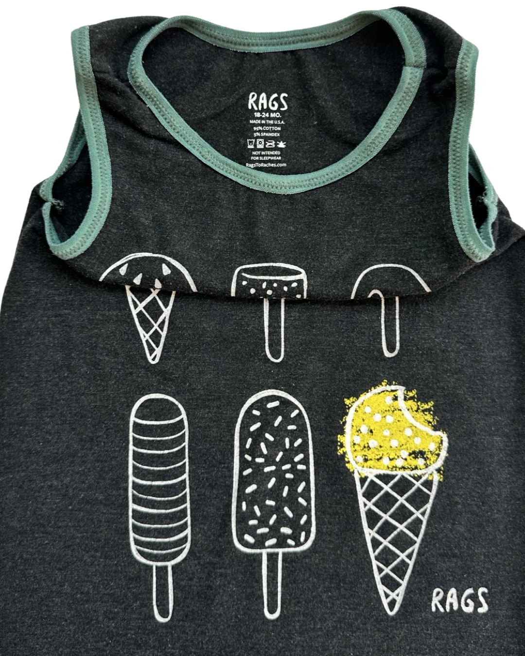 18-24M Baby Boy RAGS to Raches Dark Gray Ice Cream / Popsicle Tank Shortie Romper