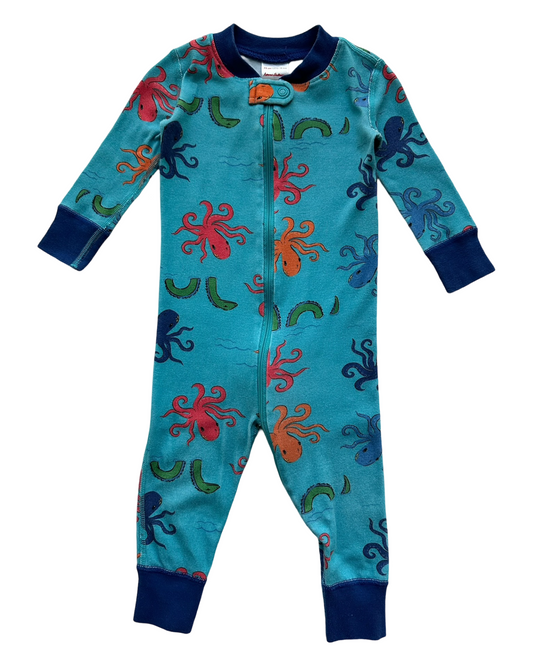 12M-18M Baby Boy Hanna Andersson Organic Cotton Octopus 🐙 Zippered Sleeper PJs