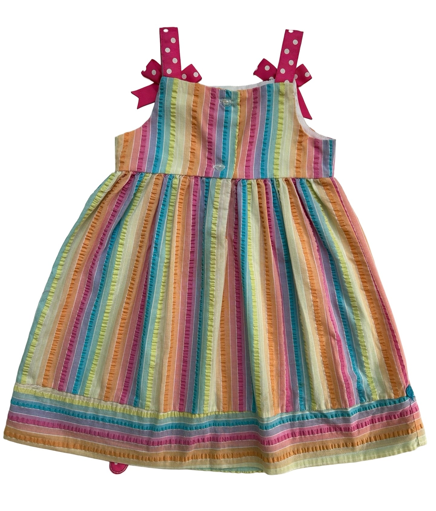 3T Toddler Baby Girl’s Rare Too! Striped Seersucker Dress With Butterfly Appliqués.
