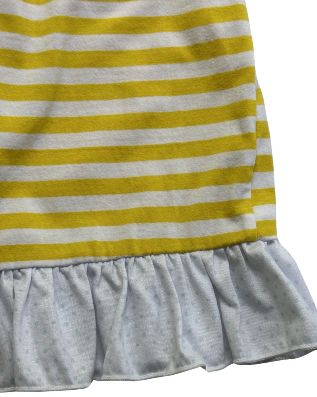 4T Toddler / 5T Toddler Girl Yellow Striped Dress with Blue Polka Dot Pockets and Trim