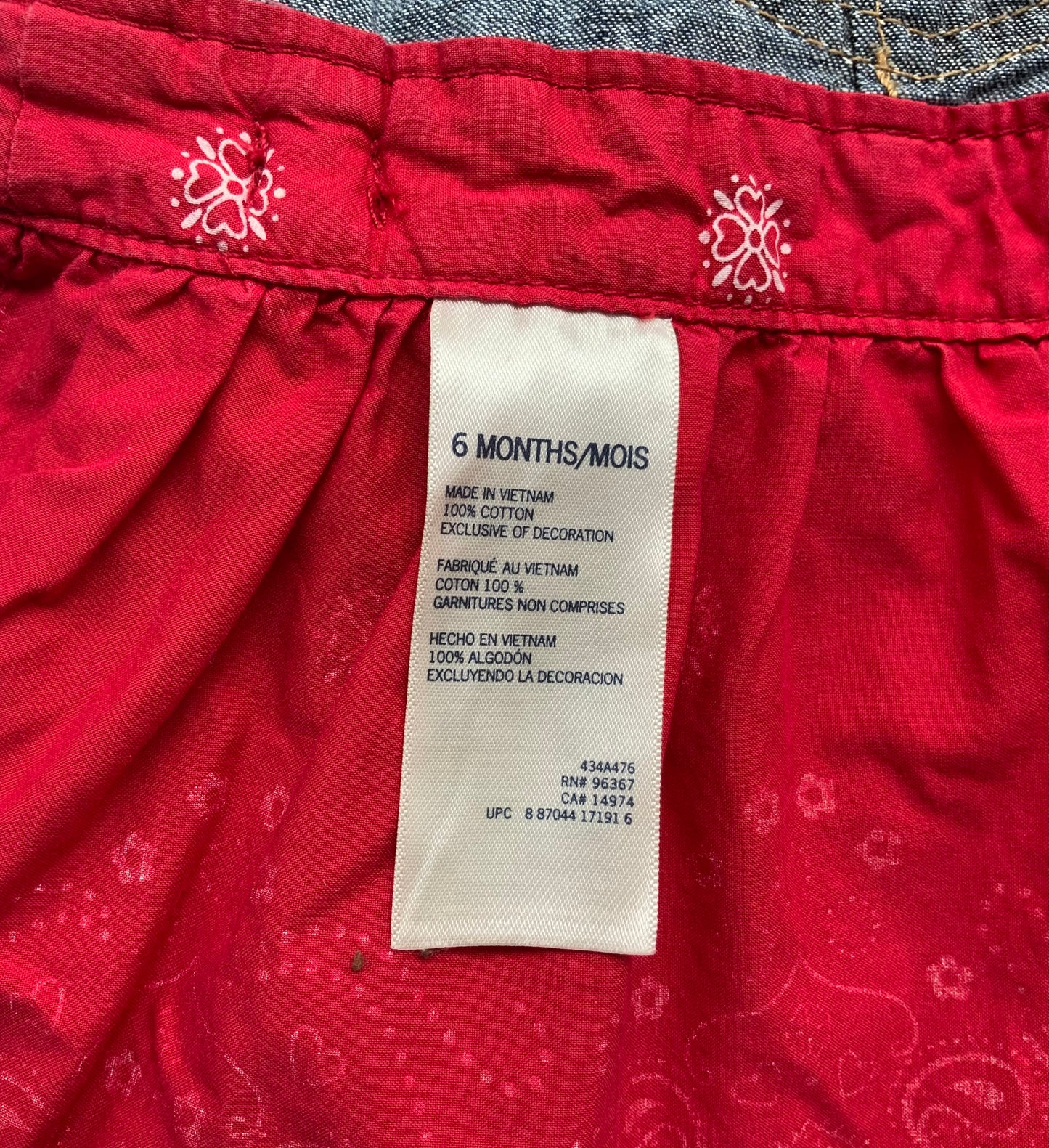 6M Baby Girl OshKosh B’Gosh Blue Jean Overall Handkerchief Print Dress.