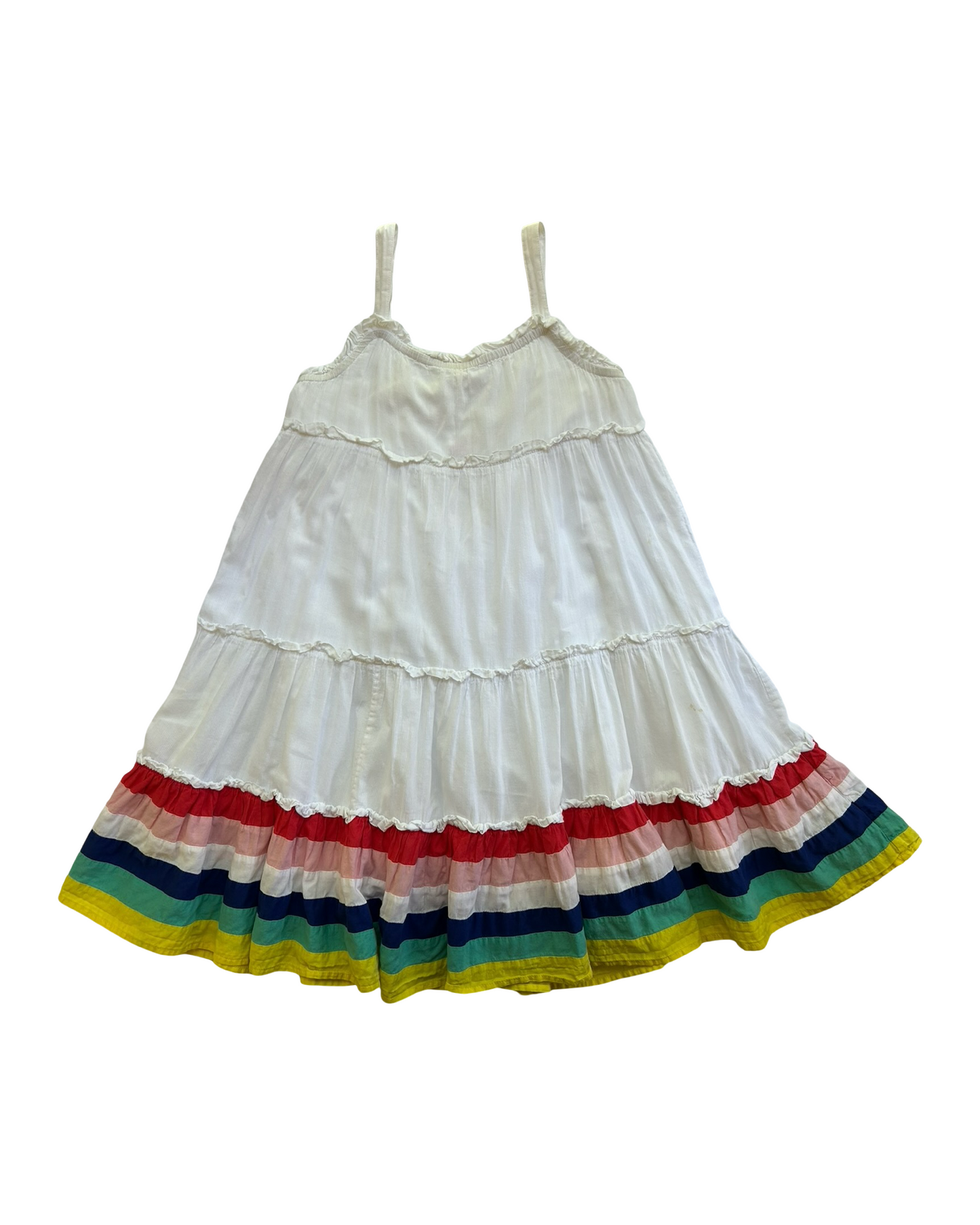 6-7 Toddler Girls Boden White Rainbow Stripe Woven Dress
