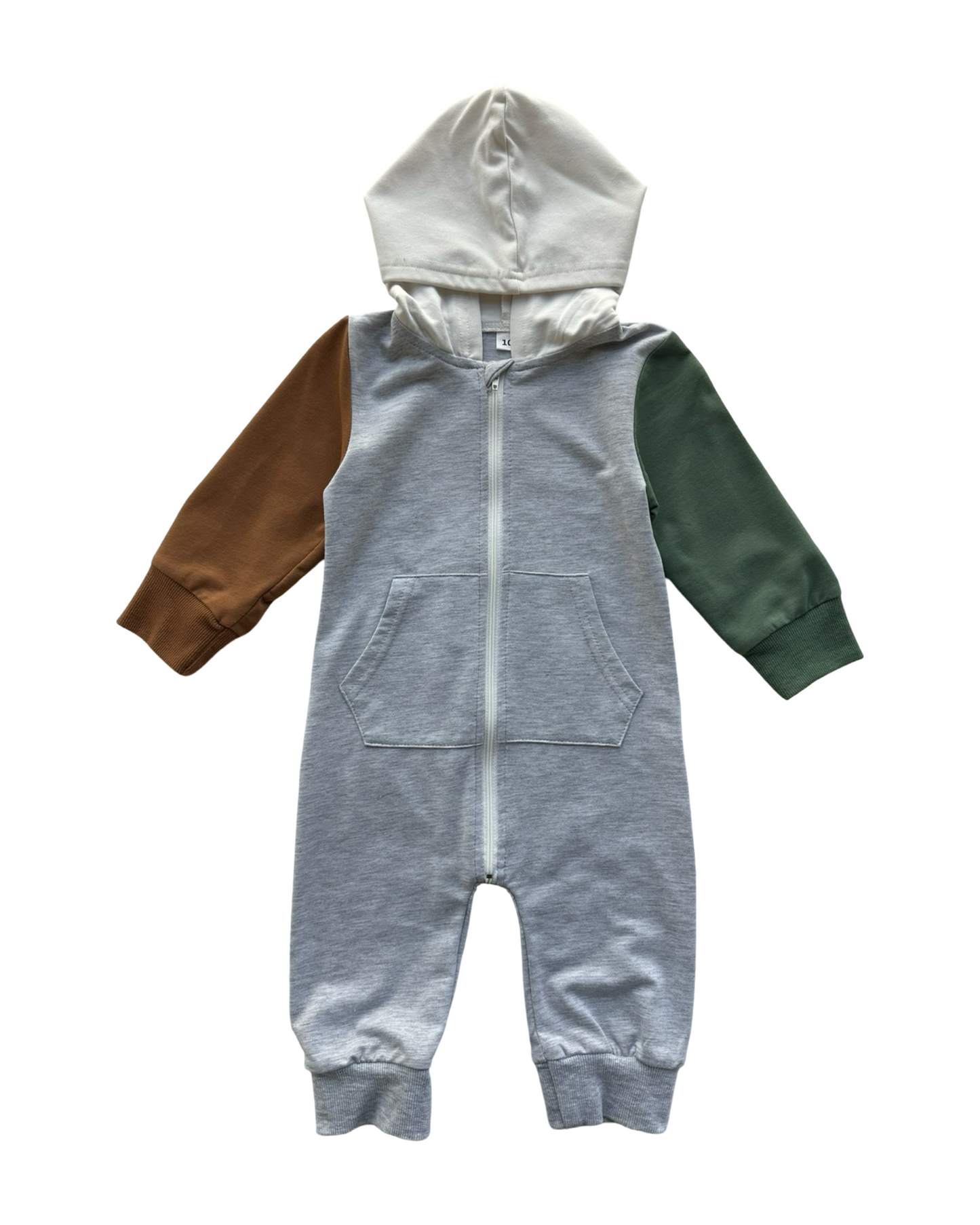 100/CM 18M - 24M Baby Boy Long Sleeve Hooded Jumpsuit Zipper Romper Front Pocket