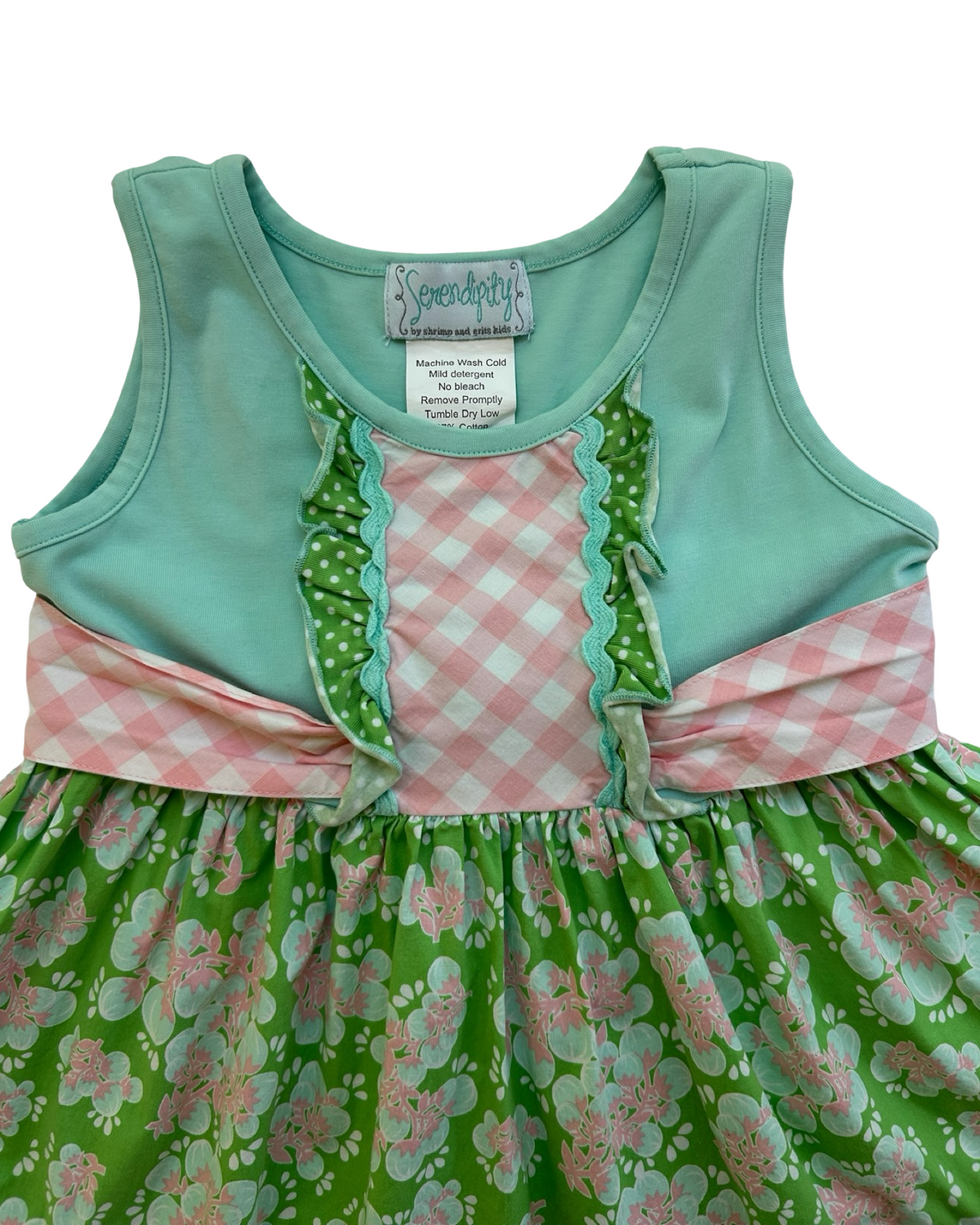 4T-5T Toddlers Girls Serendipity By Shrimp & Grits Floral / Gingham Tunic Top.