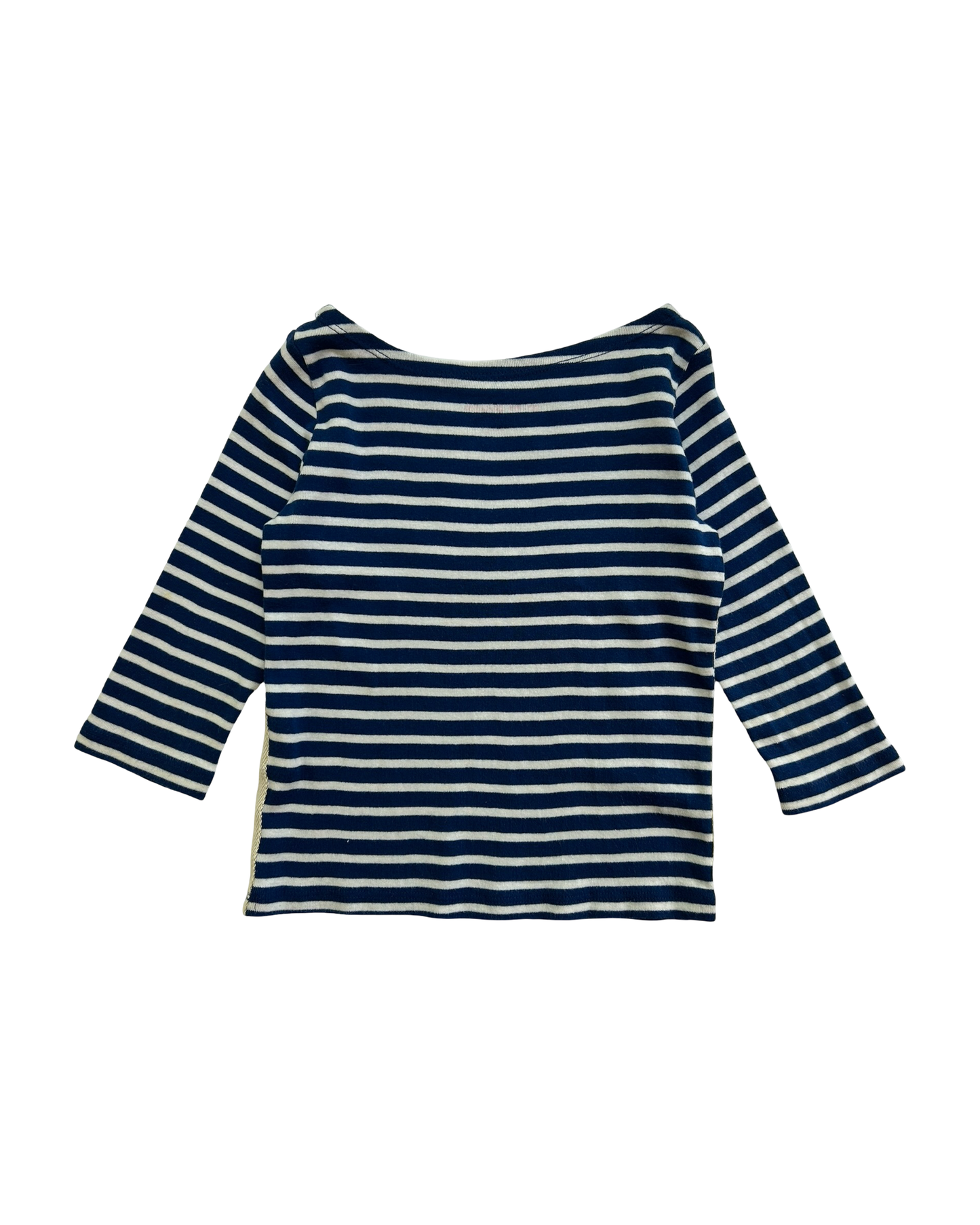 4-5 Toddlers Girls Mini Boden Tea And Crumpets Embellished Breton 3/4 Sleeves Tee Shirt.