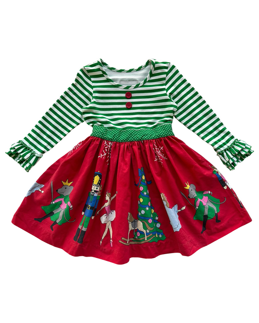 4T - 5T Toddler Girls Eleanor Rose Striped Christmas Rhonda Nutcracker Long Sleeve Dress