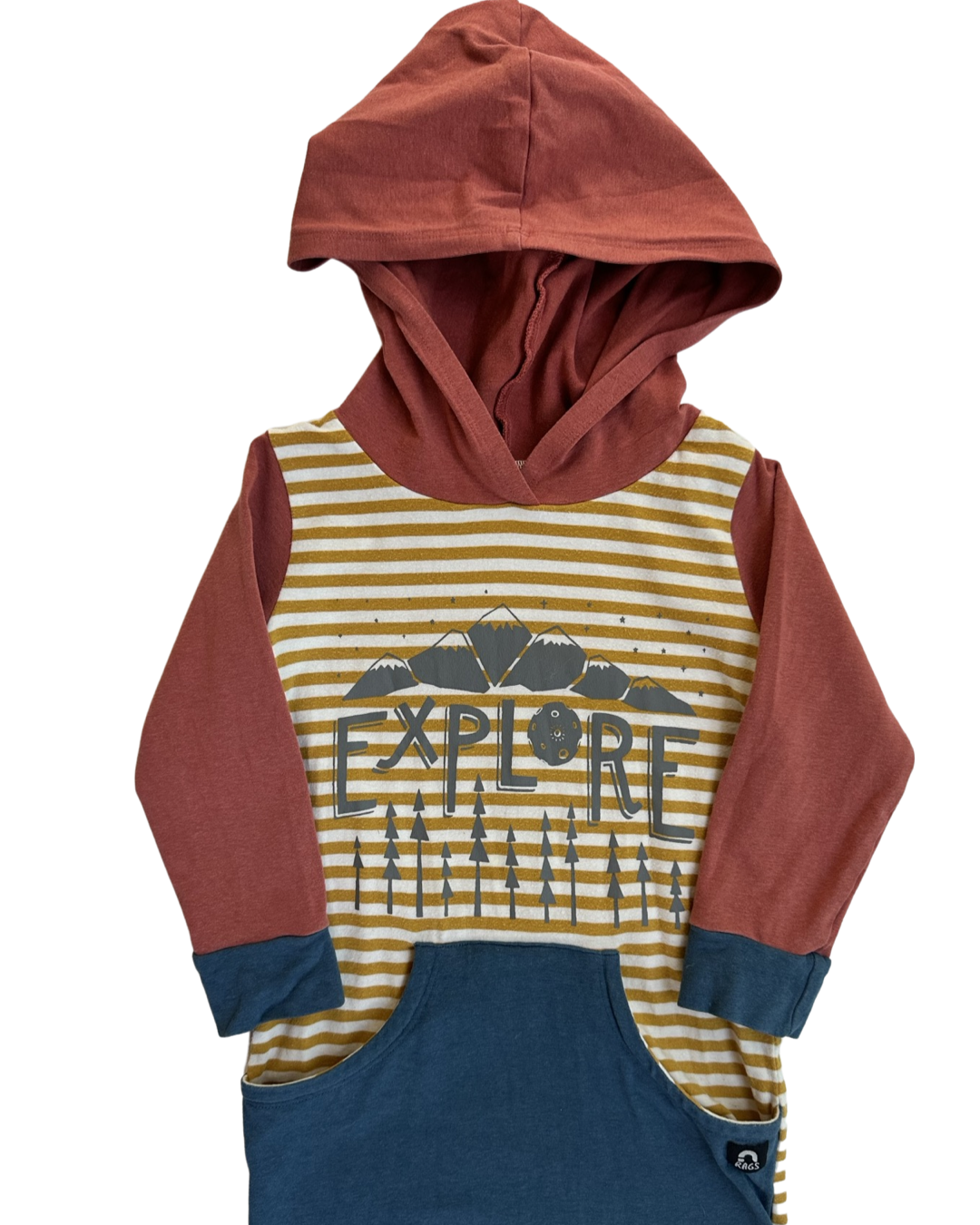 2T Toddler Boy Explore RAGS to Raches Hooded Long Sleeve Romper