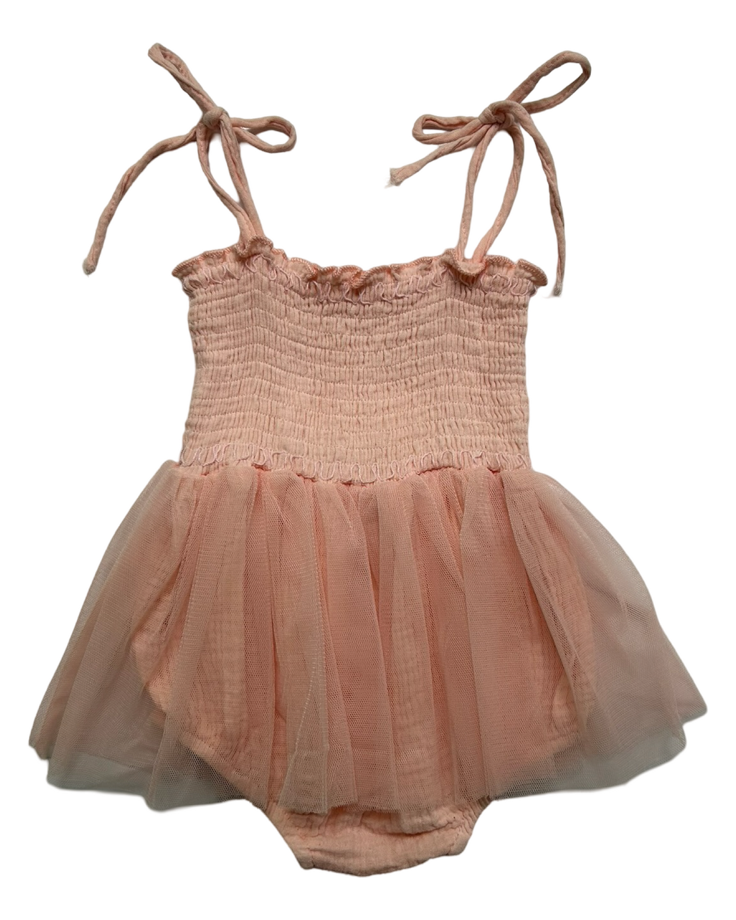 6M Baby Girls Smocked Tutu Tulle Onesie Bodysuit Bubble Dusty Rose Pink Sleeveless .