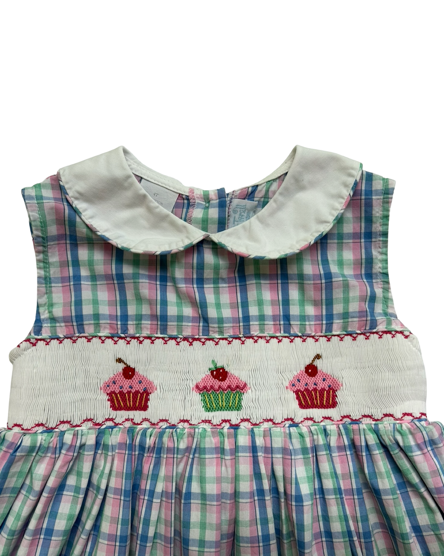 4T Toddlers Girls Bell Terrell By Johnston Plaid, Cupcake 🧁Embroidered Smocked Dress.
