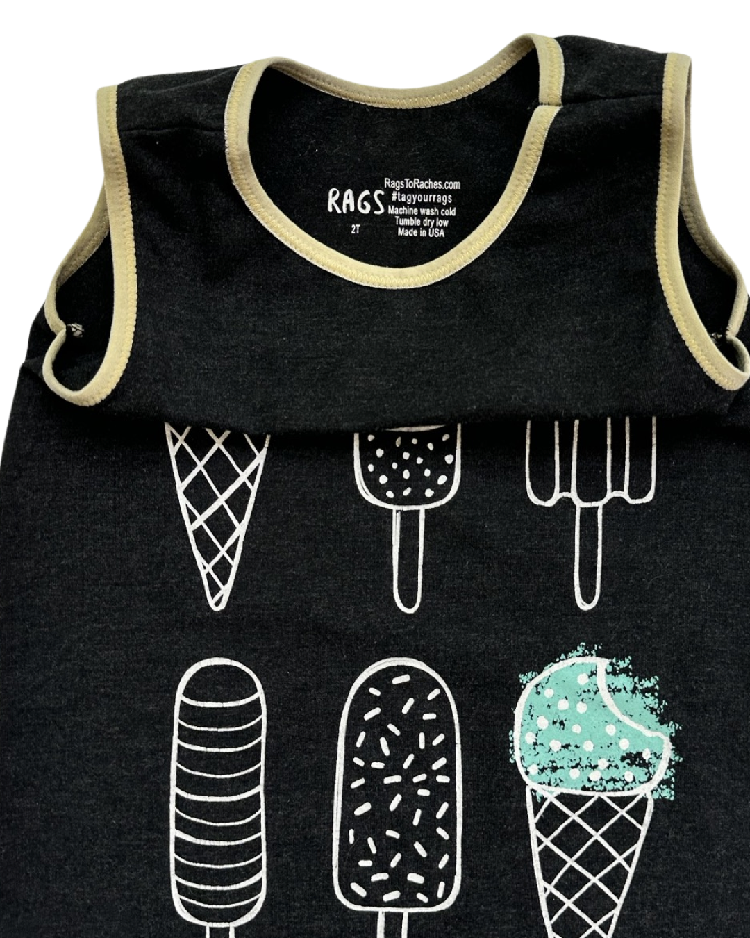 2T Toddler Boy RAGS to Raches Dark Gray Ice Cream / Popsicle Tank Shortie Romper