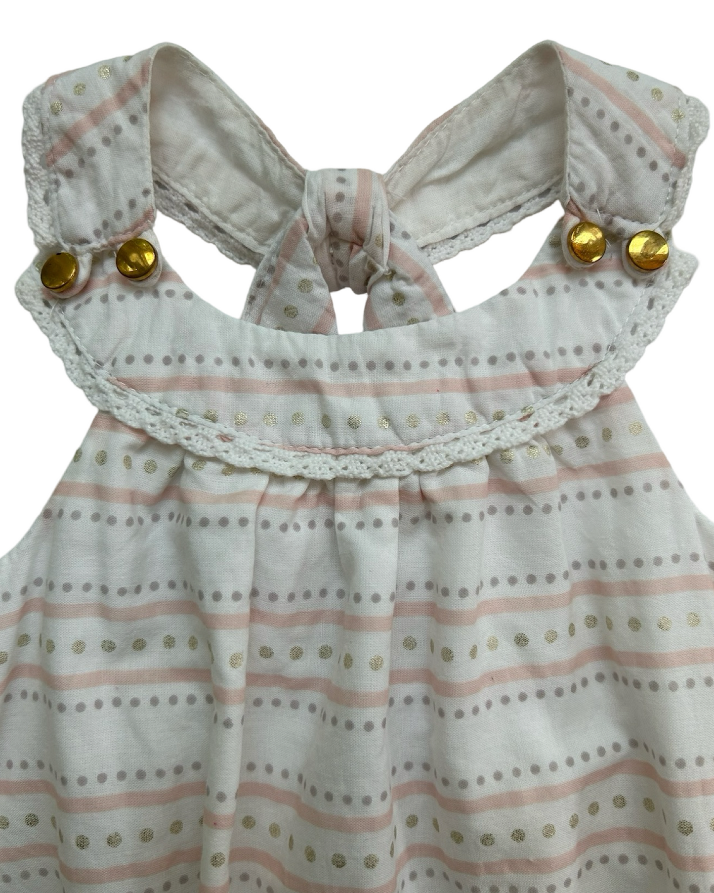 0-3M Baby Girl Dylan & Abby Pink Stripe / Gold Dot Bubble Romper