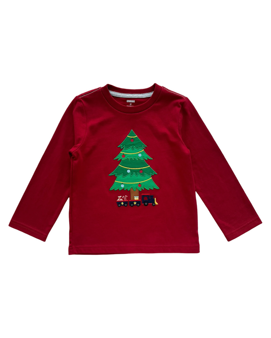 3T Toddler Boys Gymboree Long Sleeve Embroidered Christmas Tree Graphic Shirt Top.
