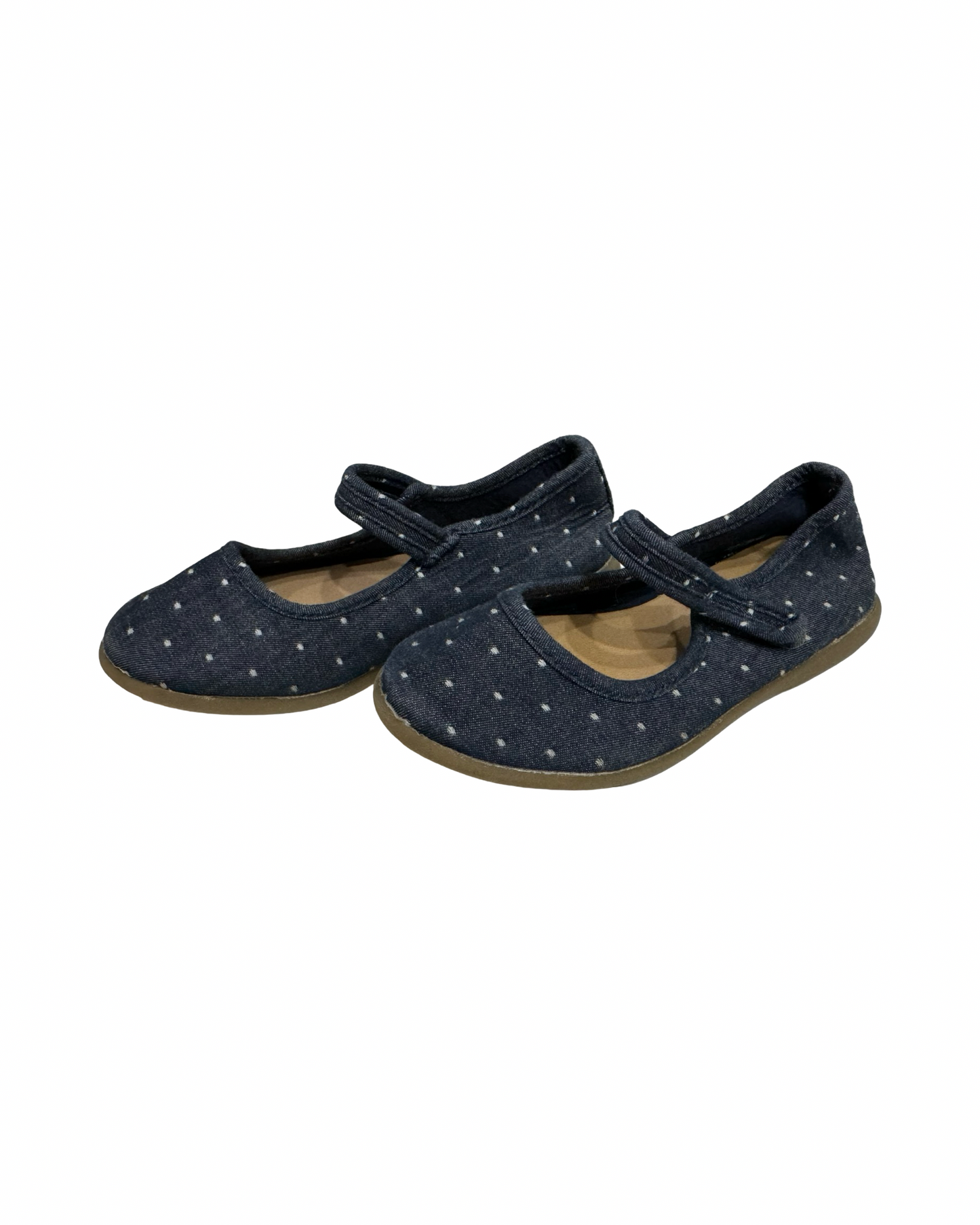 9C Toddler Girl Old Navy Mary Jane Chambray Denim Polka Dot Flats Shoes