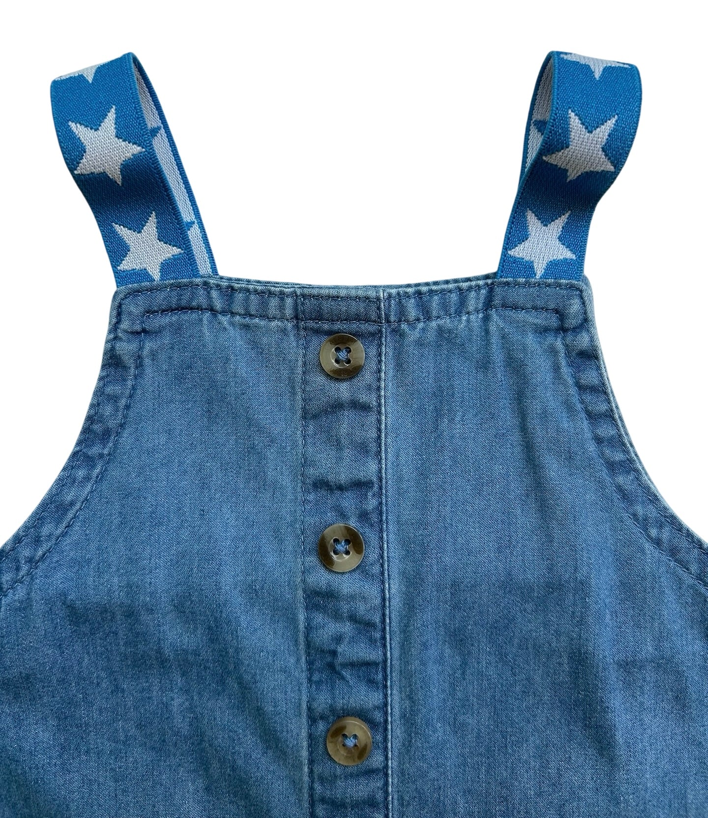 6M -9M Baby Boy Cat & Jack Blue With Stars White Chambray Bubble Romper