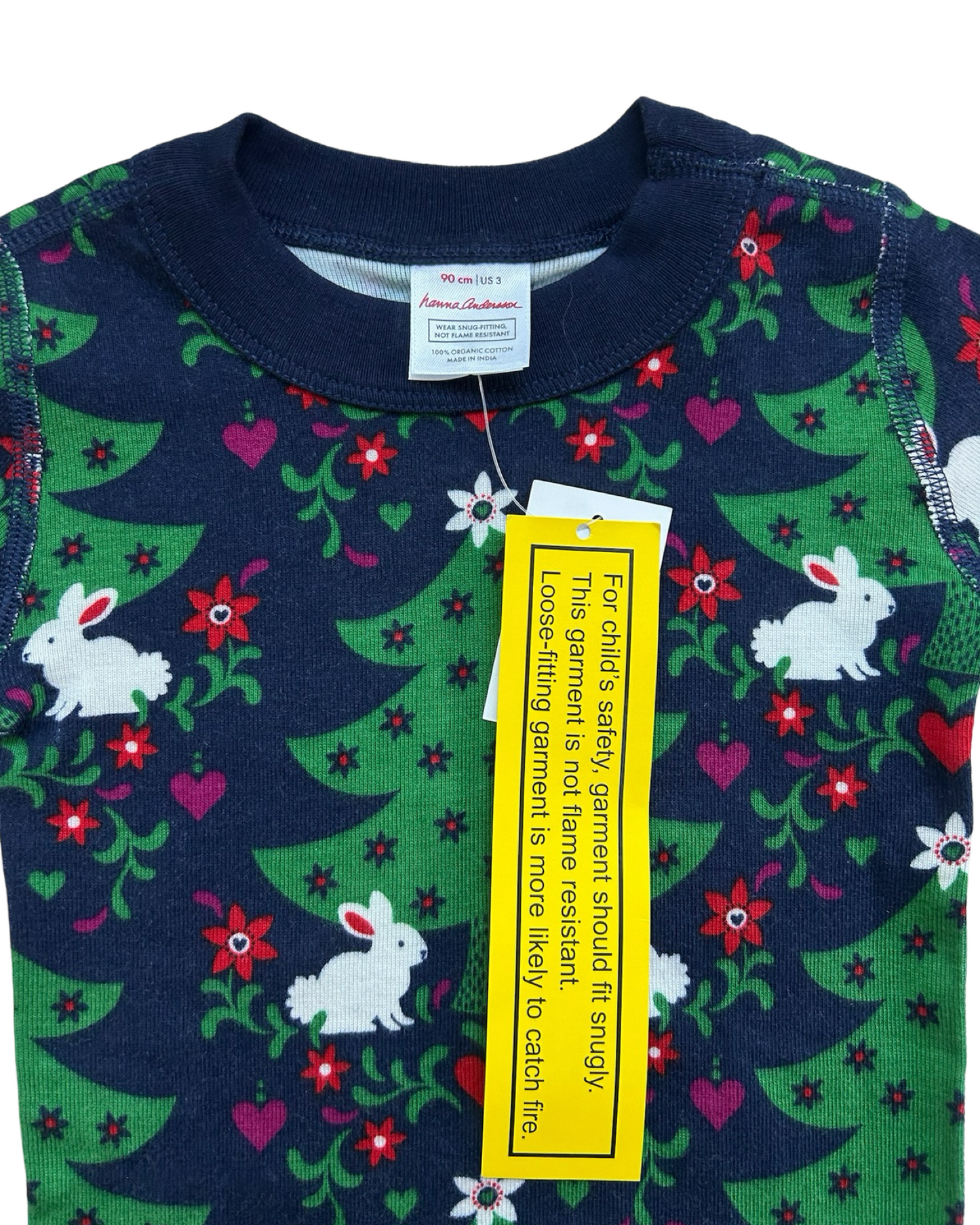 3T Hanna Andersson Toddler Girls Long Sleeve Christmas Tree Bunny Pajamas 2 Pieces Set, NWT