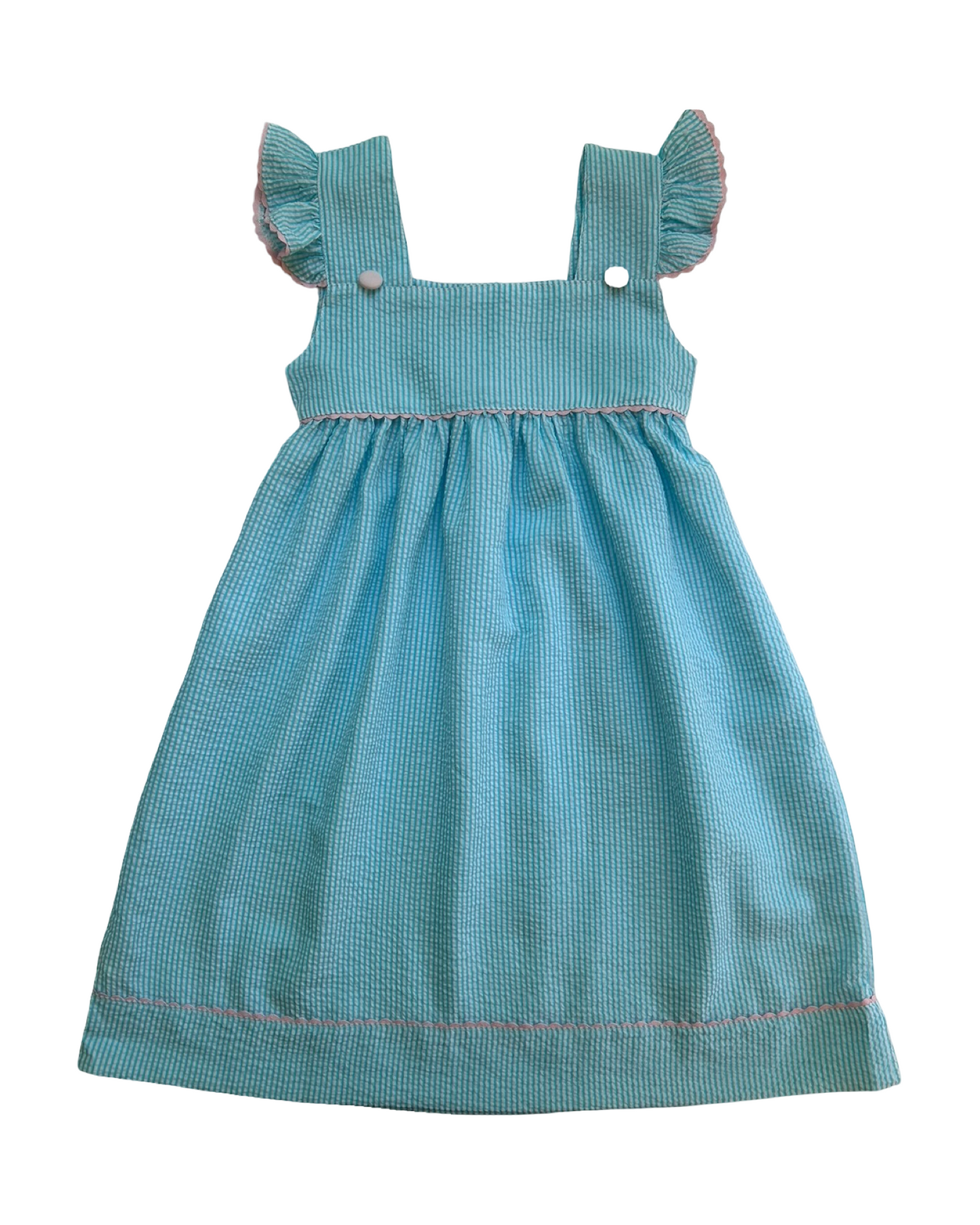 6T Toddler Girls Sweet Dreams Smocked Seersucker Pastel Light Blue / Pink Dress