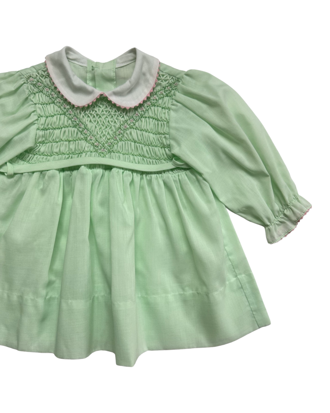 24M Baby Girl Polly Flinders Mint Green and Pink Smocked Vintage Dress