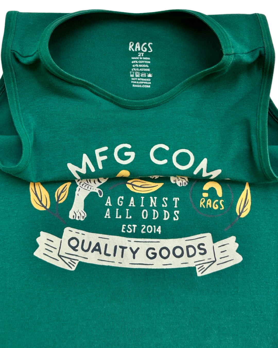 2T Toddler Boy RAGS to Raches Green RAGs MFG Company Tank Romper with Tiger