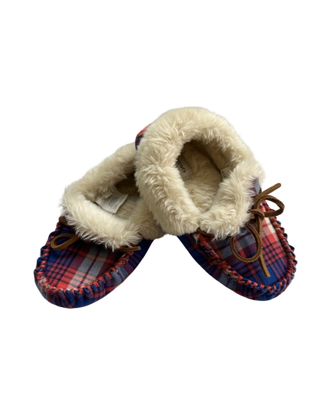 11C Toddler Girl / Boy Crewcuts Faux Sherling Plaid Moccasin Slippers