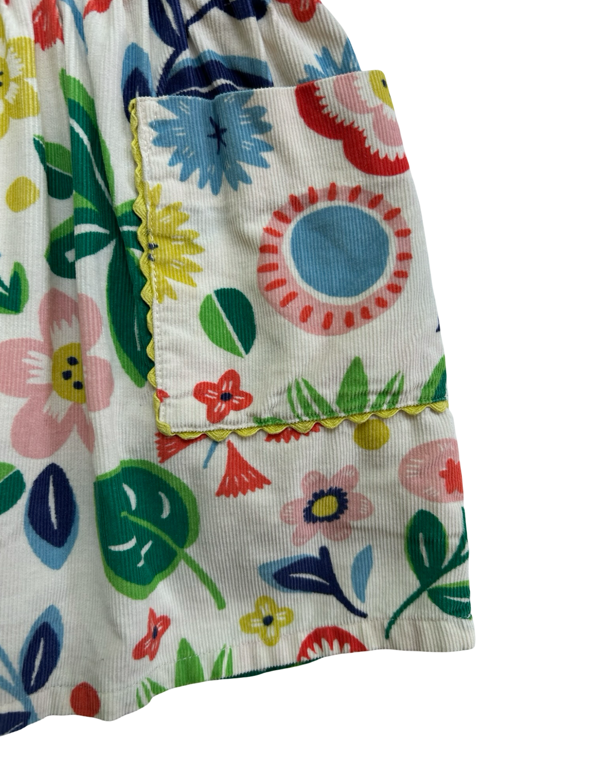 4-5Y Toddler Girl Mini Boden White Floral Sleeveless Corduroy Dress