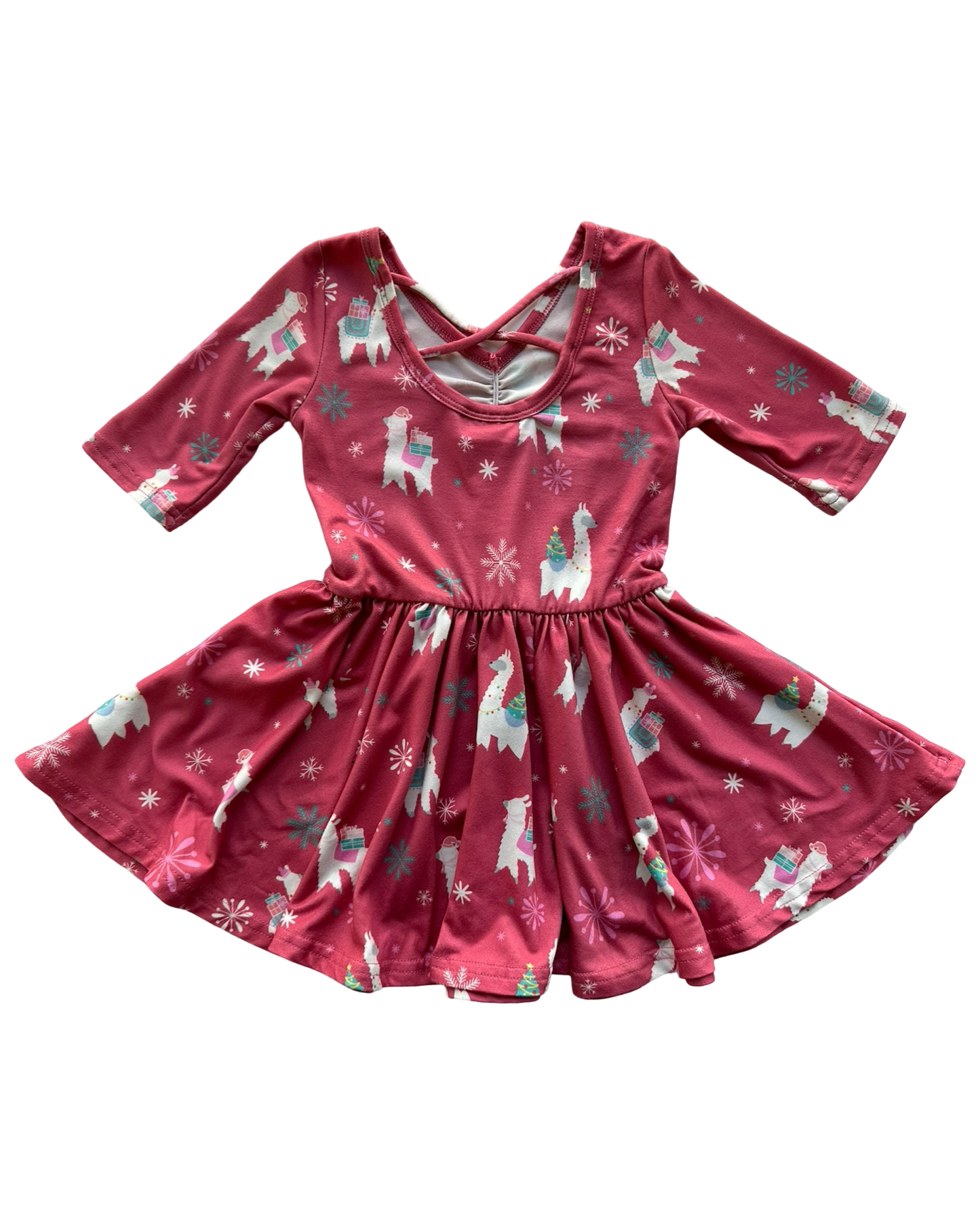 2T Toddler Girl Dot Dot Smile Holiday Llama Tier Dress