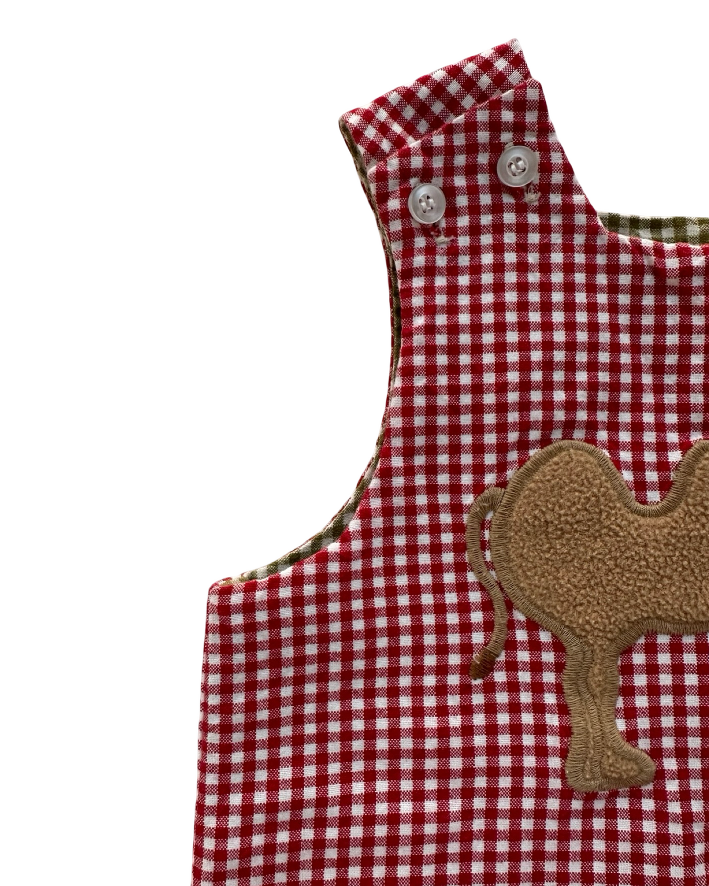 12M Baby Boys The Bailey Boys Gingham Patterned Overall-Romper Reversible Appliqués Camel 🐫 Reverse To Farm Car. One Piece.
