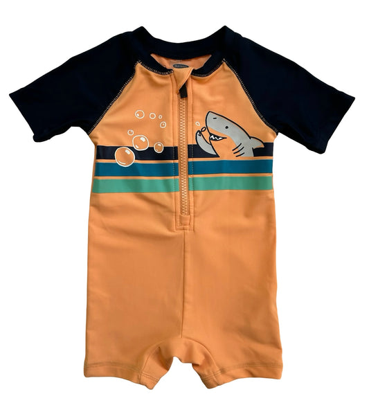 6M-12M Baby Boys Old Navy Short Sleeves Shark 🦈 Zip Swimsuit One Piece.